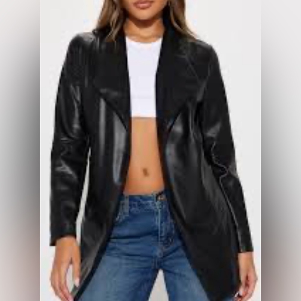 Fashion Nova Faux Black Leather Women's Jacket/Blazer in size Large